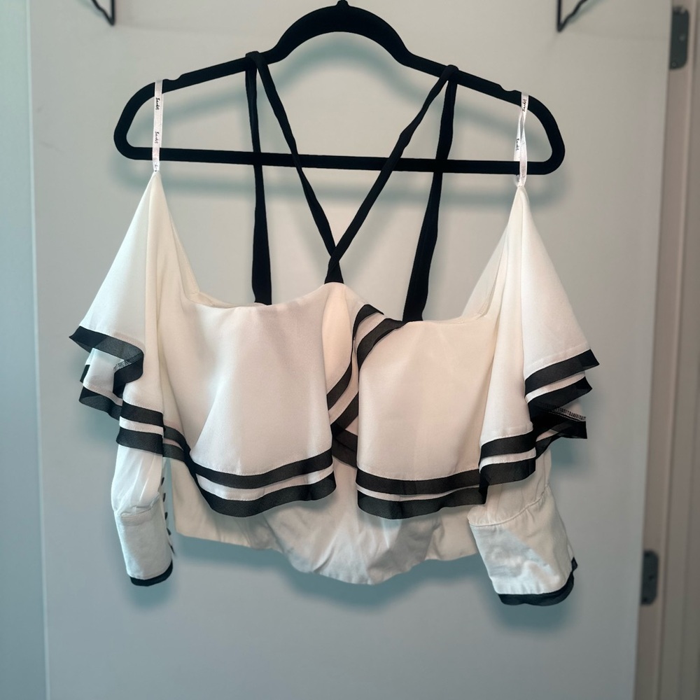 NWT Bardot White and Black Ruffled Crop Top